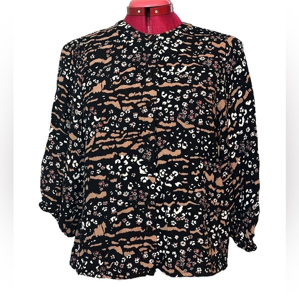 Kaffe KAerina loose fitting button down blouse 3/4 length sleeves 100% viscose